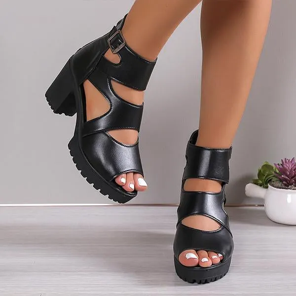 Women's Fashionable Zipper Thick Heel Roman Sandals 65837370S