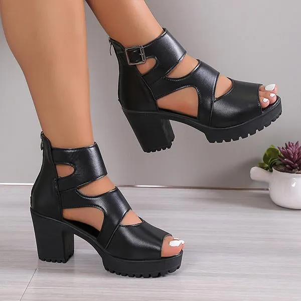 Women's Fashionable Zipper Thick Heel Roman Sandals 65837370S