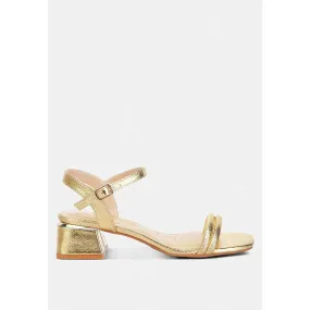 Zabou Metallic Ankle Strap Low Block Heels