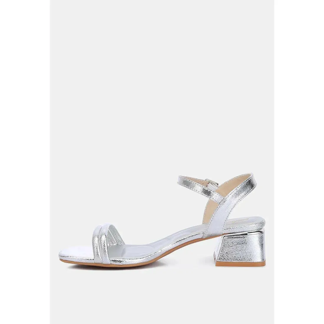Zabou Metallic Ankle Strap Low Block Heels